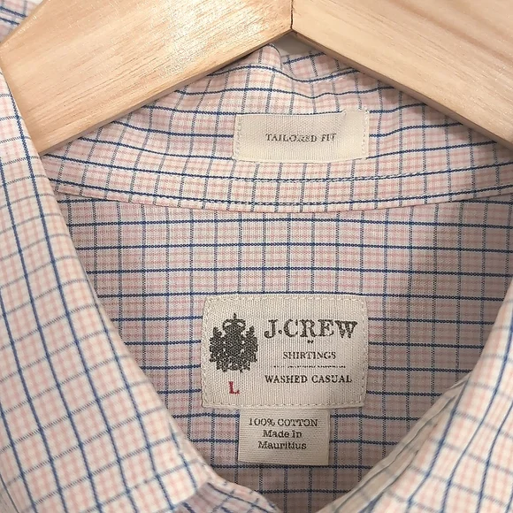 J.Crew men's dress shirt, size large, pink-white-blue checkered pattern - Picture 2 of 3